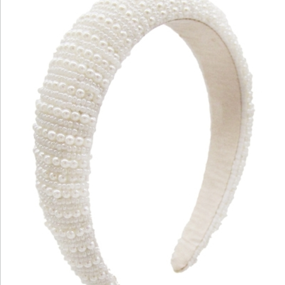 Elegant Pearl-Embellished Headband - White